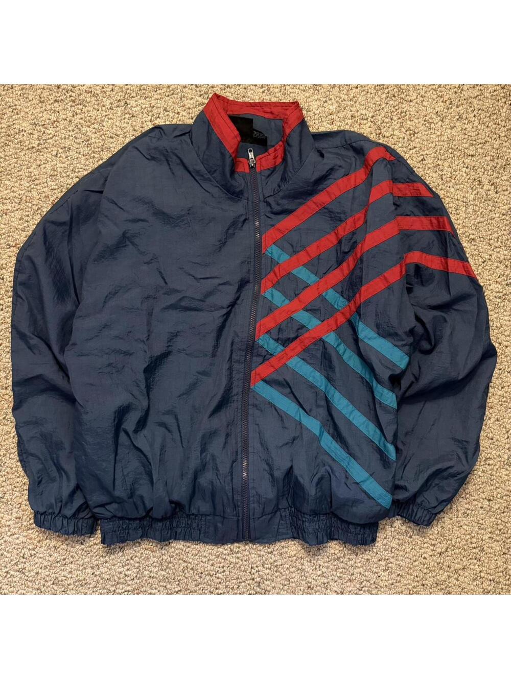 Athletic Works Vintage 80s/90s Navy blue windbreaker jacket w/stripes